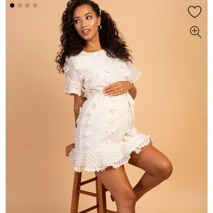 COPY - Cream Floral Applique Maternity Flounce Dress